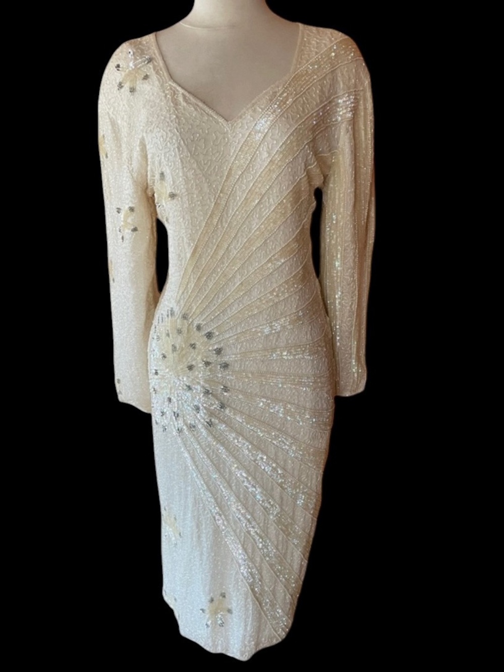 Deadstock w/Tag 1980s Jewel Queen 100% Silk, Handmade, Beaded &‎ Sequin, V-Neck
